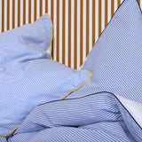 Bomuldspercale sengesæt - Mørkeblå stribet