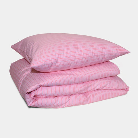 Bomuldspercale sengesæt - Pink shirt stripe